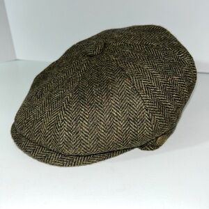 Men's Herringbone Wool Tweed Newsboy Cap Snap Brim Gatsby Hat Flat Cap M